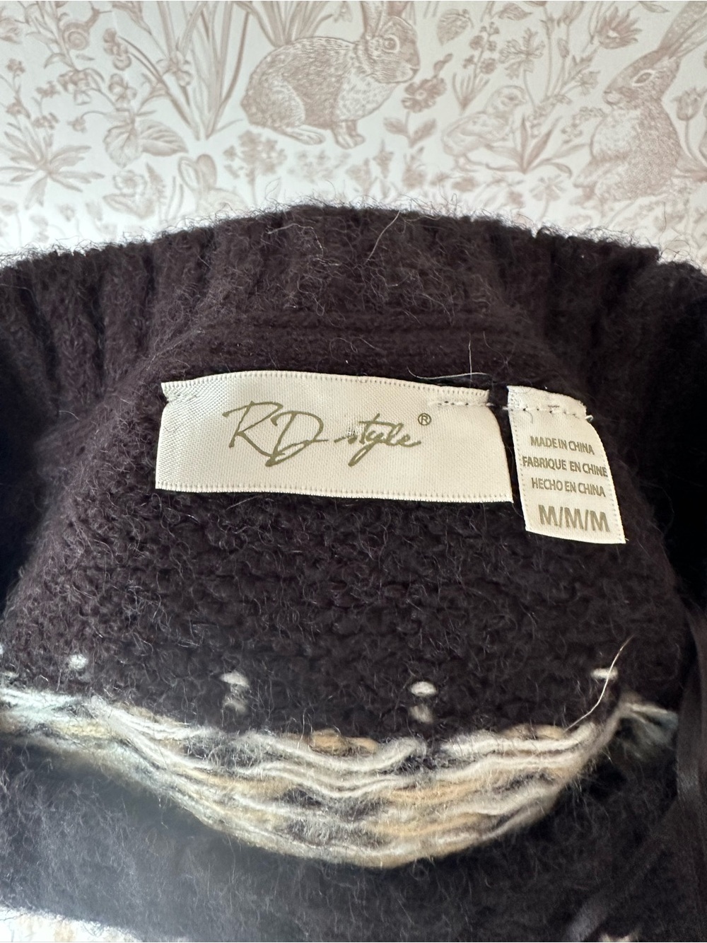 RD Style Black Cream Fair Isle Crewneck Sweater - Picture 8 of 8